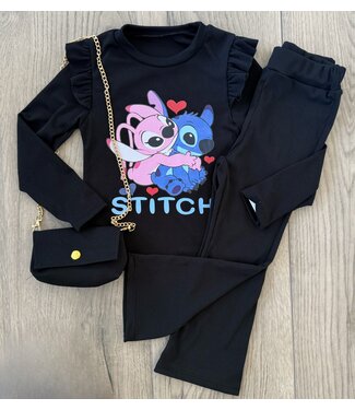 Stitch flared set (Met tasje) - Zwart