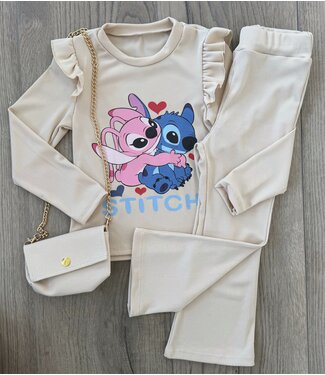 Stitch flared set (Met tasje) - Beige