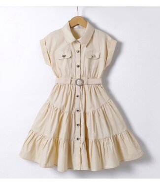 Jurk met riem hartjes knopen - Beige