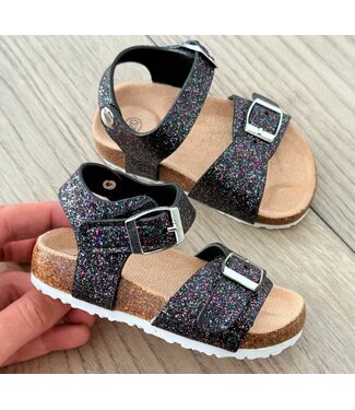Glitter Sandalen (Met klittenband) - Zwart