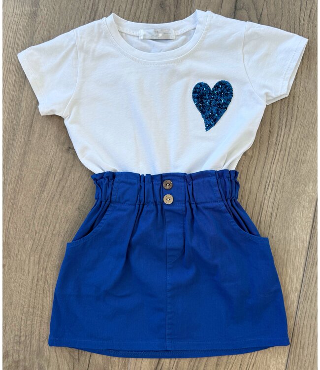 Glitter Heart Shirt & Skirt Set - Blauw