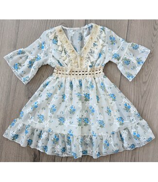 Ibiza Roses Dress - Wit/Blauw