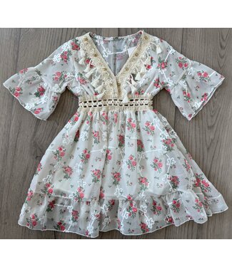 Ibiza Roses Dress - Wit/Roze