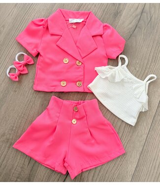 Highwaist Short & Blazer Set (4-delig) - Roze