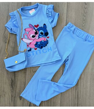 Stitch flared set (Met tasje) - Blauw