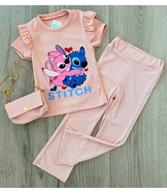 Stitch flared set (Met tasje) - Licht Roze