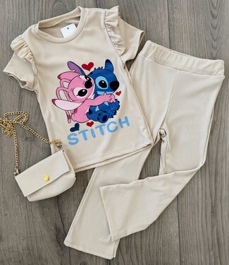 Stitch flared set (Met tasje) - Beige