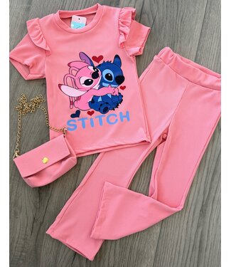 Stitch flared set (Met tasje) - Coral