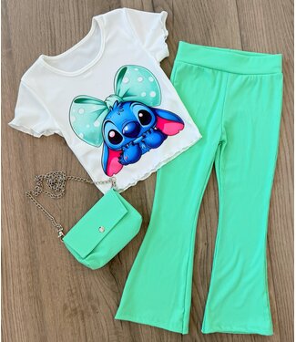 Stitch flared set (Met tasje) - Mint
