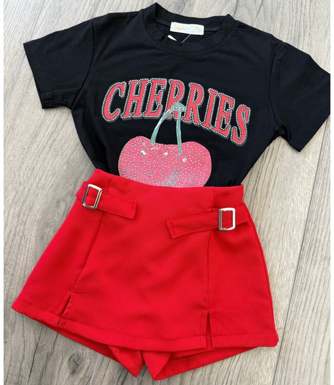 Cherries & Skort Set  - Zwart/Rood