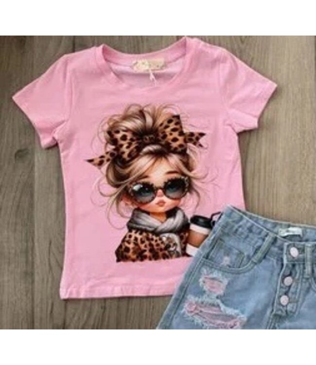 Leopard girly T-Shirt - Licht Roze