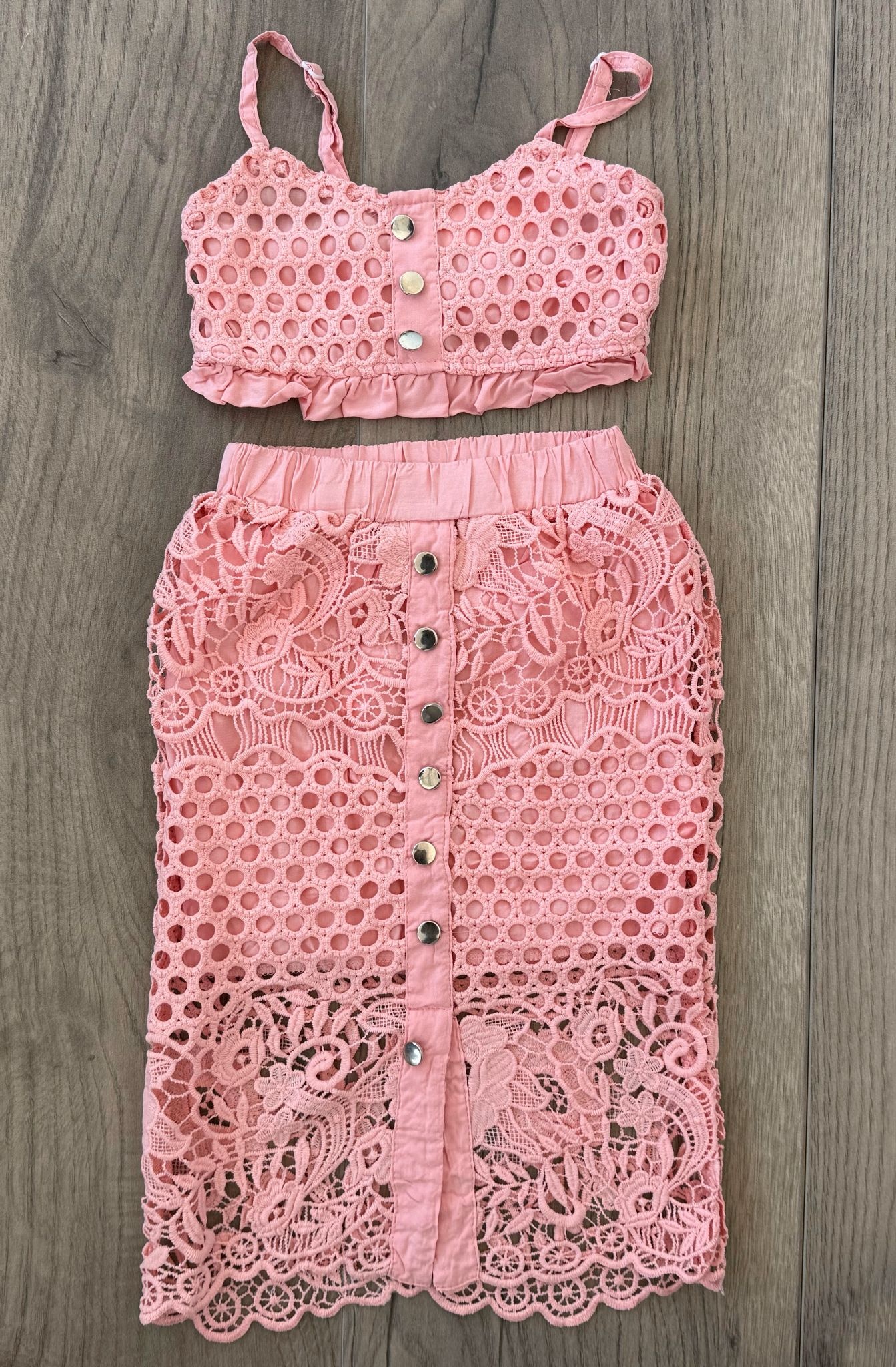 Laced Skirt Set - Roze