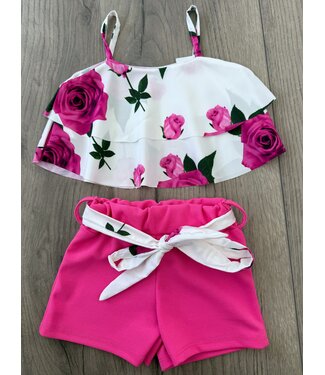 Short Flower set - Wit/Fuchsia