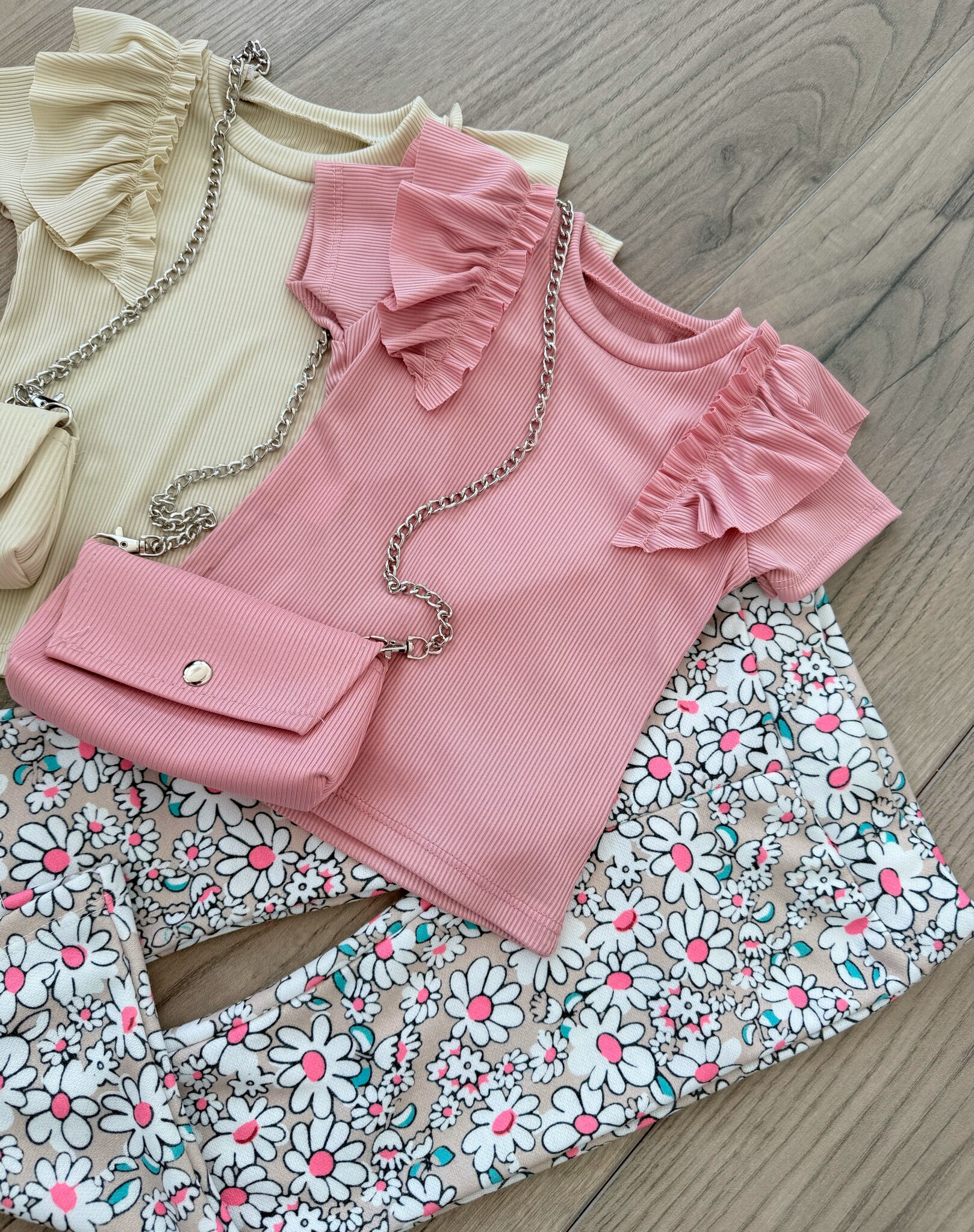 Ruffle T-Shirt Met Tasje - Oud Roze