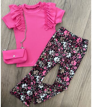 Draakjes en Boefjes Ruffle T-Shirt Met Tasje - Fuschia