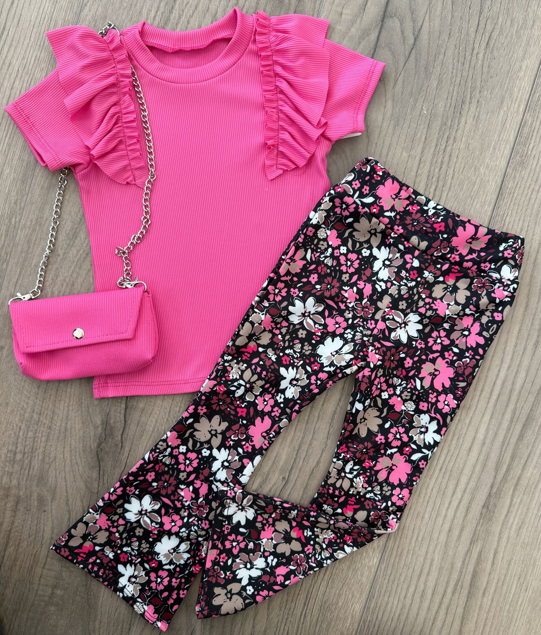 Ruffle T-Shirt Met Tasje - Fuschia