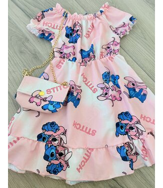 Stitch jurkje met tasje - Licht Roze