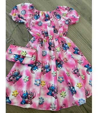 Stitch bloemen jurkje met tasje - Fuschia