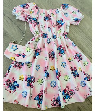 Stitch bloemen jurkje met tasje - Licht roze
