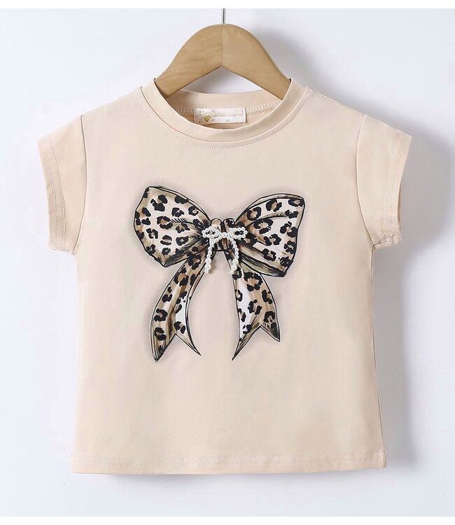 Leopard T-Shirt met strik - Beige
