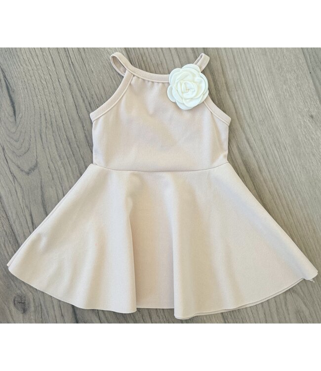 Ruffle jurkje met bloem - Beige