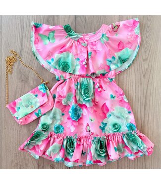 Butterfly & Roses dress (Met tasje)  - Roze