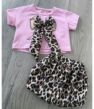 Leopard Bow Set - Roze
