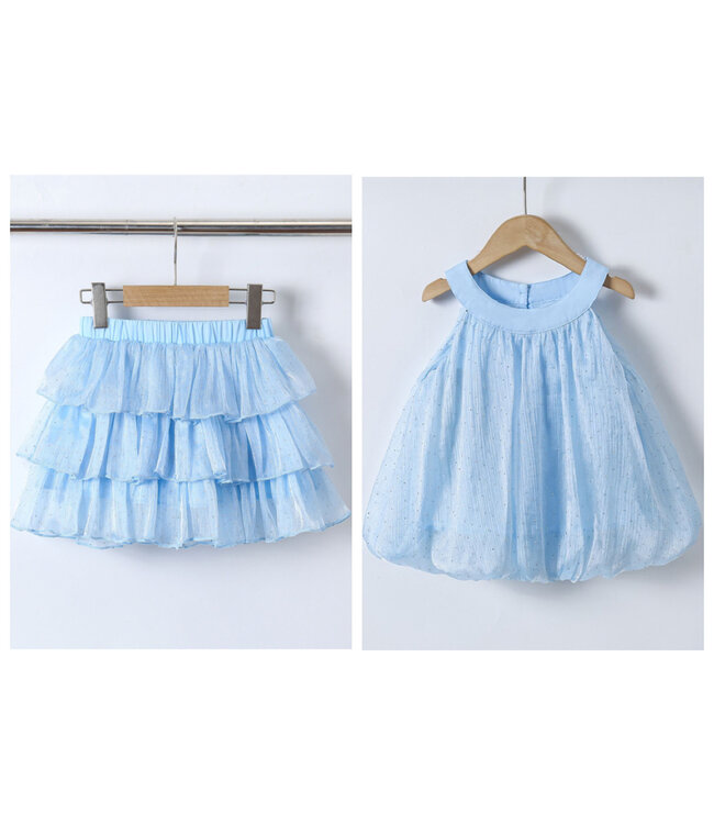 Balloon Top & Tule Skirt Set - Blauw