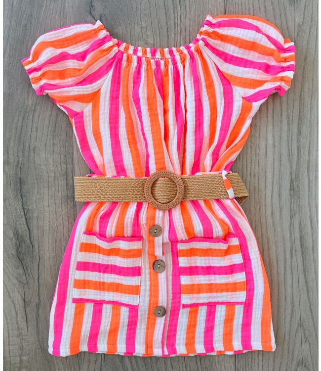 Stripe set (met riem) Oranje/ Roze