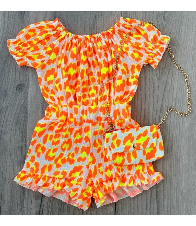 Mousseline 2-delige set (Met Tasje) - Leopard Oranje/Geel