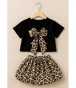 Leopard Bow Set - Zwart