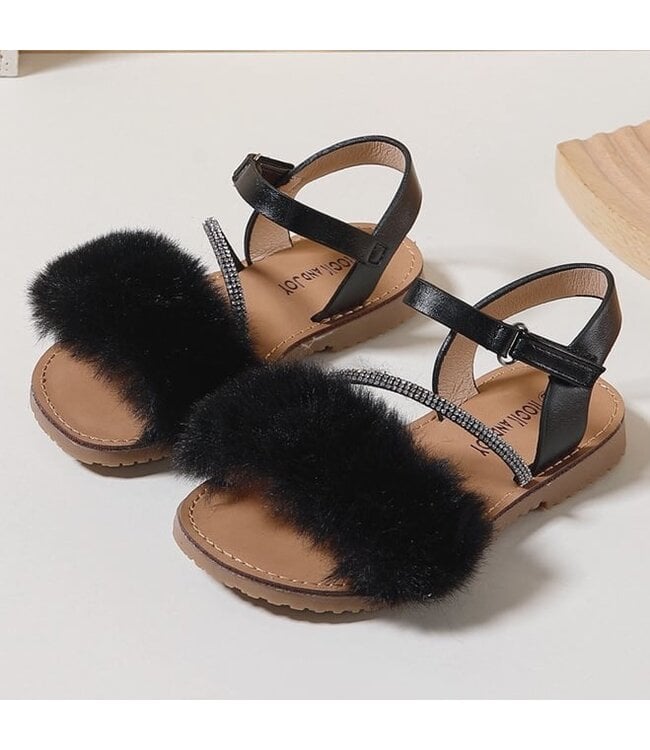 Fluffy Sandalen - Zwart