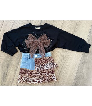 Leopard Bow Sweater - Zwart