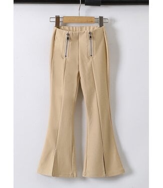 Zipped flared broek - Beige
