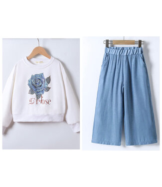 Denim Roses Sweater Set - Wit