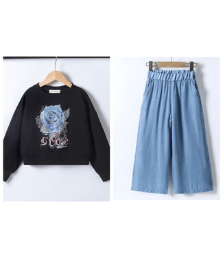 Denim Roses Sweater Set - Zwart