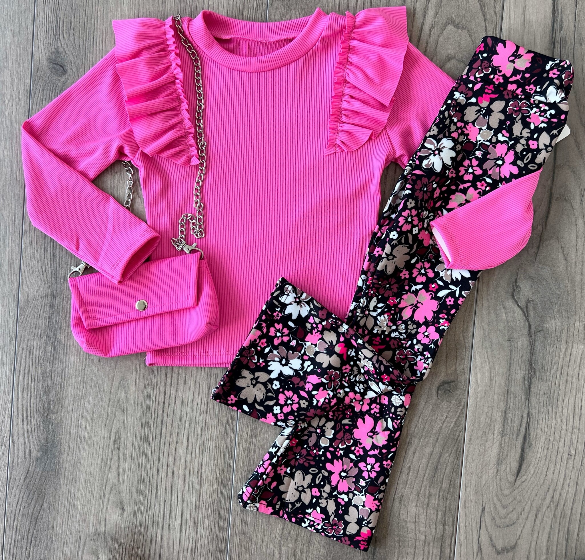 Ruffle longsleeve met tasje - Barbie Roze
