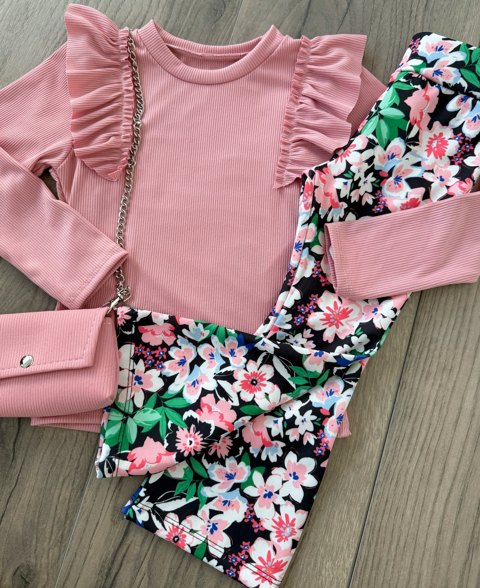 Ruffle longsleeve met tasje - Oud Roze