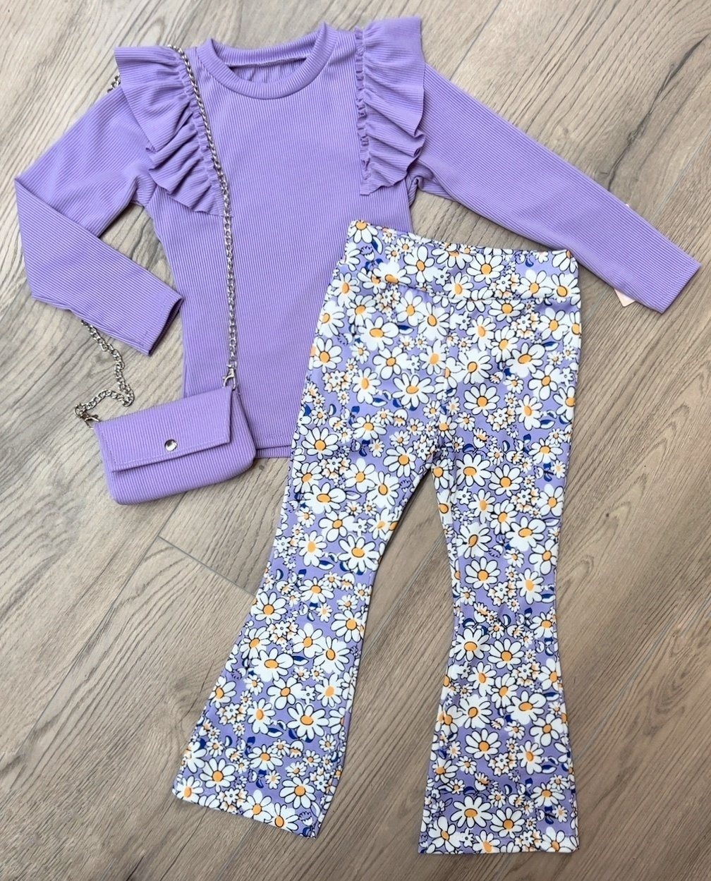 Ruffle longsleeve met tasje - Paars