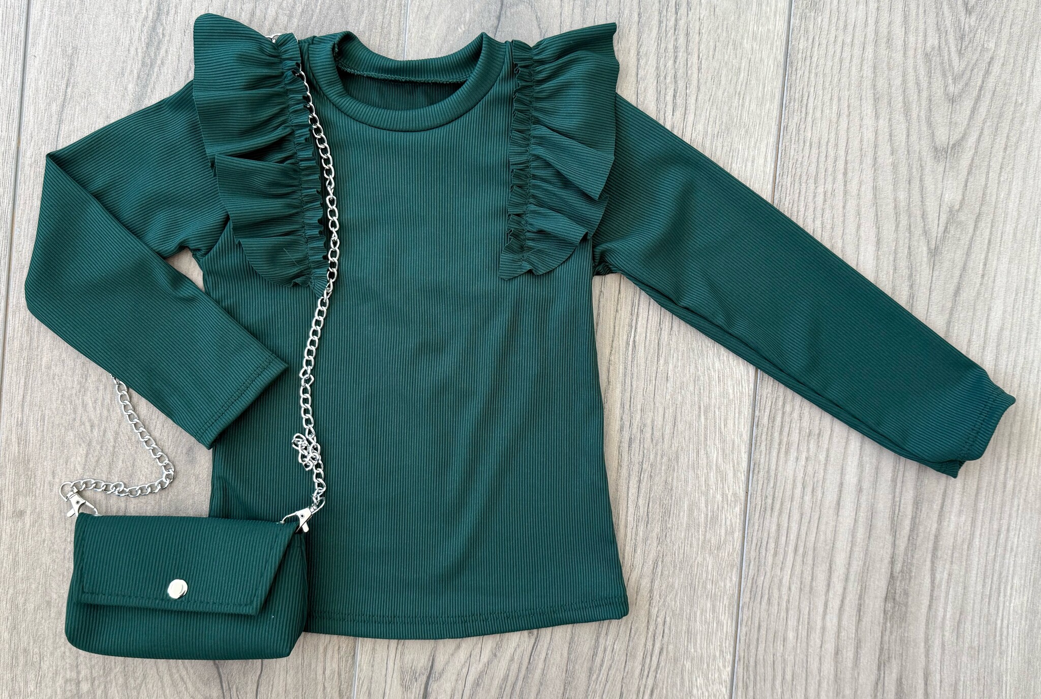 Ruffle longsleeve met tasje - Khaki