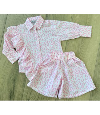 Leopard blouse & Short Set - Roze