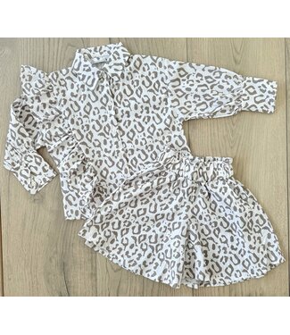 Leopard blouse & Short Set - Grijs