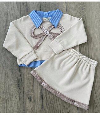 Blouse Sweater Skirt Set - Beige