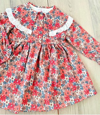 Big Flower Dress (Met grote kraag) - Bordeaux