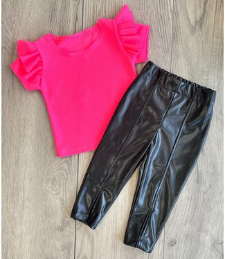 Draakjes en Boefjes Leatherlook legging met een split - Zwart