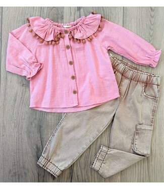 Pompom 2-Delige Set (Met grote kraag) - Roze