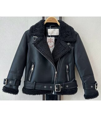Leatherlook Teddy Jacket - Zwart/Zwart