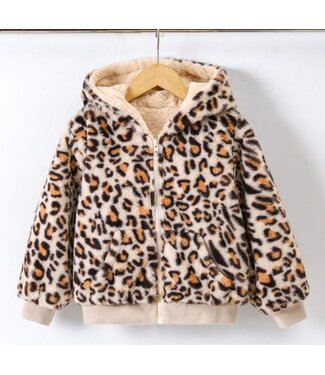 Leopard Fluffy Jasje met Capuchon - Beige