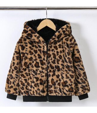 Omkeerbare Leopard Fluffy Jasje met Capuchon - Bruin