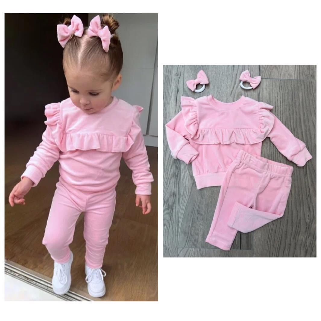 Velvet 2-delige set met haar elastiekjes - Licht roze